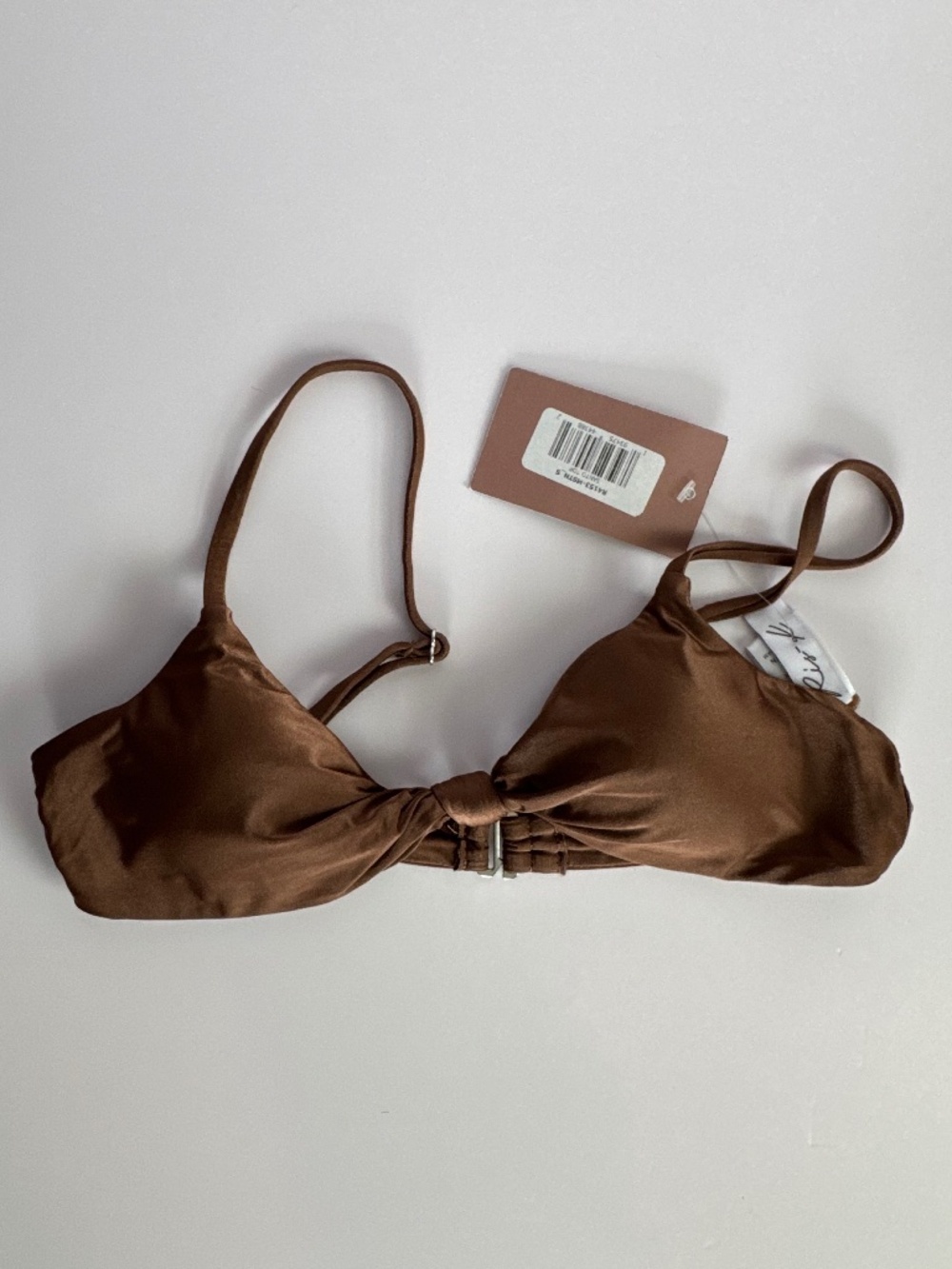 RISK Swim Brown Satin Twist-Front Bikini Top M NWT